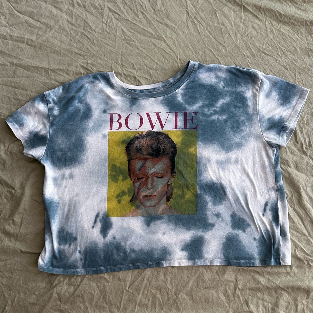 Plus Size Cropped Bowie Graphic Tie-Dye Short Sleeve Tee